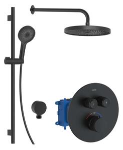 Kielle Oudee - Set de duș cu baterie termostatată, încastrată, pentru 2 consumatori, cu accesorii și corp montare, negru mat 20602SPT14