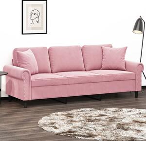 Canapea cu 3 locuri cu pernuțe, roz, 180 cm, catifea