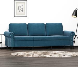 Canapea cu 3 locuri, albastru, 180 cm, catifea
