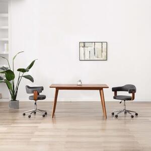 Scaun de birou pivotant, gri, lemn curbat și material textil
