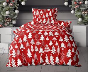 2x lenjerie de pat de flanel rosi CHRISTMAS TREES + cearceaf microplus SOFT 180x200 cm alb