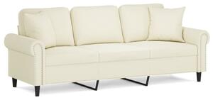 Canapea cu 3 locuri cu pernuțe, crem, 180 cm, catifea