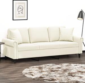 Canapea cu 3 locuri cu pernuțe, crem, 180 cm, catifea
