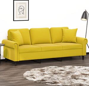 Canapea cu 3 locuri cu pernuțe, galben, 180 cm, catifea