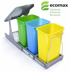 Cos gunoi incorporabil Ecomax Patty 30, colectare selectiva, 3 x 8 l