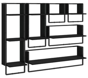 Set rafturi de perete cu bare, 6 buc., negru, lemn