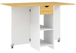 HOMCOM Masă Pliabilă, Masă Rabatabilă pentru 2-4 Persoane cu Sertar, 2 Rafturi și 2 Roți, 114,5x70x75 cm, Stejar | Aosom Romania