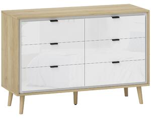 HOMCOM Comodă cu 6 Sertare din Lemn 110x40x75 cm Alb Lucios și Stejar | Aosom Romania