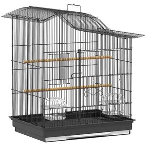 PawHut Colivie pentru Păsări cu 4 Uși, 2 Boluri, 2 Stinghii și Tavă Detasabilă, Colivie din Metal și Plastic, 47,5x36x54,5 cm, Negru | Aosom Romania