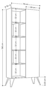 Biblioteca Jedda Bookcase, stejar/gri, PAL melaminat, 79x190x32 cm