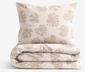 Goldea lenjerie de pat 100% bumbac - frunze tropicale pe bej 150 x 200 și 50 x 60 cm