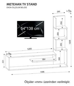 Comoda TV METEHAN, alb/stejar, PAL, 149.5x29.5x120.8 cm