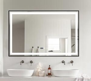 Oglinda Led Premium Touch Cu Functie Dezaburire, Ceas, 100X80cm, Rama Neagra