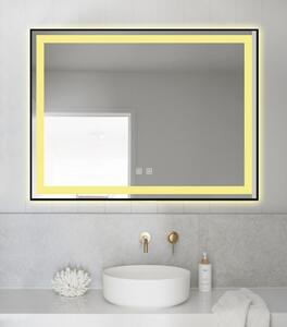 Oglindă Baie LED și Dezaburire Premium cu Senzor Touch, Lumina Rece, Caldă și Neutră, 80x60cm, cu rama Negru Mat