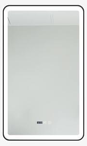 Oglindă Baie LED și Dezaburire Premium cu Senzor Touch, Lumina Rece, Caldă și Neutră, 60x90cm, cu rama Negru Mat, Ceas