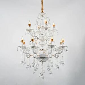 Candelabru Cristal , 12 x E14, Alb/Auriu