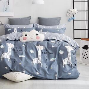 Lenjerie de pat copii gri cu girafă 3 părți: 1buc 160 cmx200 + 2buc 70 cmx80