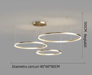 Lustra LED GOLD 3cecuri 60cm+40cm+30cm cu Telecomanda wifi 2.4G lumina/rece/calda/neutra intensitate reglabila