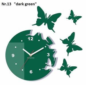 Ceas de perete modern cu fluturi Verde închis