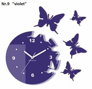 Ceas de perete modern cu fluturi Violet