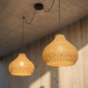 Lucande lampă suspendată de exterior Taniola, 2 becuri, bej, rattan, IP44, reglabil, Lemn, Lemn, Casă de țară / Rustic