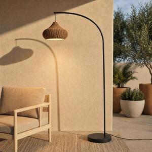 Lucande lampă de podea pentru exterior Taniola, bej, rattan, 195cm, IP44, Lemn, Lemn, Casă de țară / Rustic, Proiector suspendat