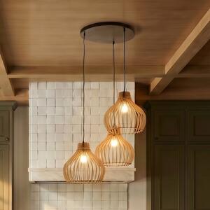 TEMAR LIGHTING Lampă suspendată Barrel cu abajururi din lemn, 3 becuri rotunde, reglabil, Lemn, Camera de zi / sufragerie, Lemn, Casă de țară / Rustic