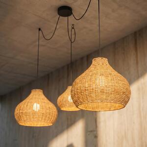 Lucande lampă suspendată de exterior Taniola, 3 becuri, bej, rattan, IP44, reglabil, Lemn, Lemn, Casă de țară / Rustic