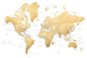 Harta Gold world map with cities, Rossie, Blursbyai