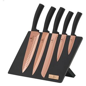 Set de cuțite din oțel inoxidabil cu suport magnetic 6 buc. negru/roz-auriu BerlingerHaus