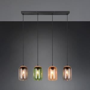 Trio Lighting Lampă suspendată din plută, multicoloră, lungime 90 cm, 4 becuri sticlă/plută, reglabil, Multicolor, Camera de zi / sufragerie, Sticlă, Modern