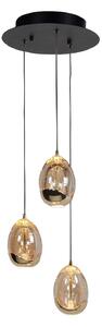 HighLight Lampă suspendată Golden Egg, chihlimbar/galben Ø 25 cm 3 becuri sticlă/metal, reglabil, Auriu / Alamă, Camera de zi / sufragerie, Metal, Modern