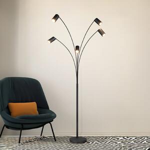 Trio Lighting Marley lampadar, negru, înălțime 200 cm, 5 becuri, metal, Negru, Camera de zi / sufragerie, Metal, Modern, Umbrelă în picioare
