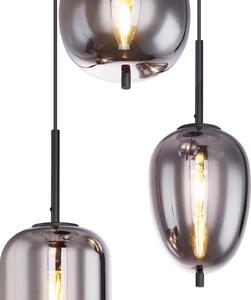 Globo Lampă suspendată Blacky, negru/gri fumuriu, Ø 46 cm, sticlă, 3 becuri., reglabil, Gri, Camera de zi / sufragerie, Sticlă