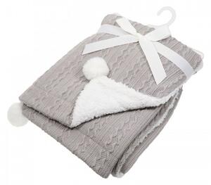 Paturica pufoasa tricotata cu 2 fete Soft Touch - alb si gri