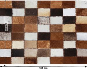 Covor de lux din piele, maro/negru/alb, patchwork, 200x304, PIELE DE VITĂ TIP 3