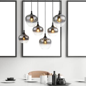 Globo Lampă suspendată Maxy, lungime 86 cm, gri fum, sticlă, 6 becuri., reglabil, Gri, Camera de zi / sufragerie, Sticlă