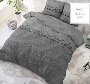 Lenjerie de pat modernă culoarea gri cu inscripții 160 x 200 cm
