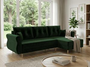Canapea extensibila de colt SILVIANO, verde inchis, reversibila, 230x140 cm