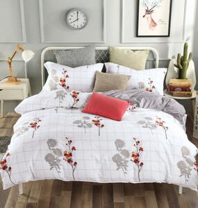 Lenjerie de pat frumoasă cu două fețe, albă, cu un model de flori și carouri 3 părți: 1buc 160 cmx200 + 2buc 70 cmx80