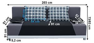 KONDELA Canapea extensibilă, material textil negru/gri/perne gri cu model, ROKAR