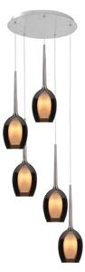 HighLight Lampă suspendată Belle, gri fumuriu/nichel, Ø 33 cm, 5 becuri, sticlă, reglabil, Gri, Camera de zi / sufragerie, Sticlă, Modern