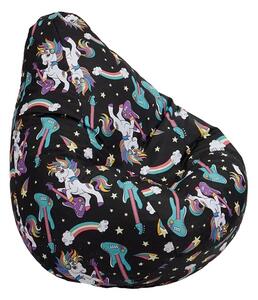 Fotoliu puf pentru copii, Pufrelax, Nirvana Hobbit, Material Impermeabil, imprimeu cu unicorni - Unicorns Rock