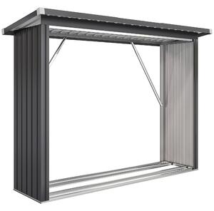 Outsunny Adăpost pentru Lemne din Oțel Exterior, Bază Ridicată și Acoperiș Înclinat, 213x66.5x150 cm, Gri Închis | Aosom Romania