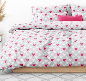 Goldea lenjerie de pat din 100% bumbac - model 510 - inimioare roz și albe pe gri 140 x 200 și 70 x 90 cm