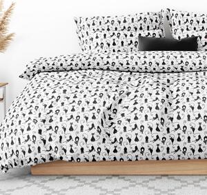 Goldea lenjerie de pat din 100% bumbac - model 533 - pisici negre pe alb 140 x 200 și 70 x 90 cm
