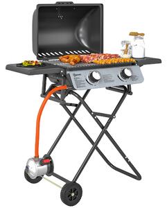 Outsunny Barbecue pe Gaz 2 Arzătoare, 2 Rafturi, Capac și Termometru Negru | Aosom Romania