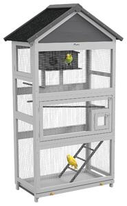PawHut Colivie pentru Psari, Voliera de Exterior din Lemn pentru Pasari cu Suporturi, Colivie, Scara, Tavita Glisanta pentru Cinteze, Papagali