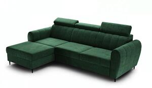 Canapea de colț Celias Mini stânga cu funcție de dormit - verde catifea Kronos 19