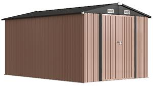Outsunny Magazie de Grădină din Metal 364 x 238 cm cu 4 Grile de Ventilație și Uși Duble cu Încuietoare, Maro | Aosom Romania